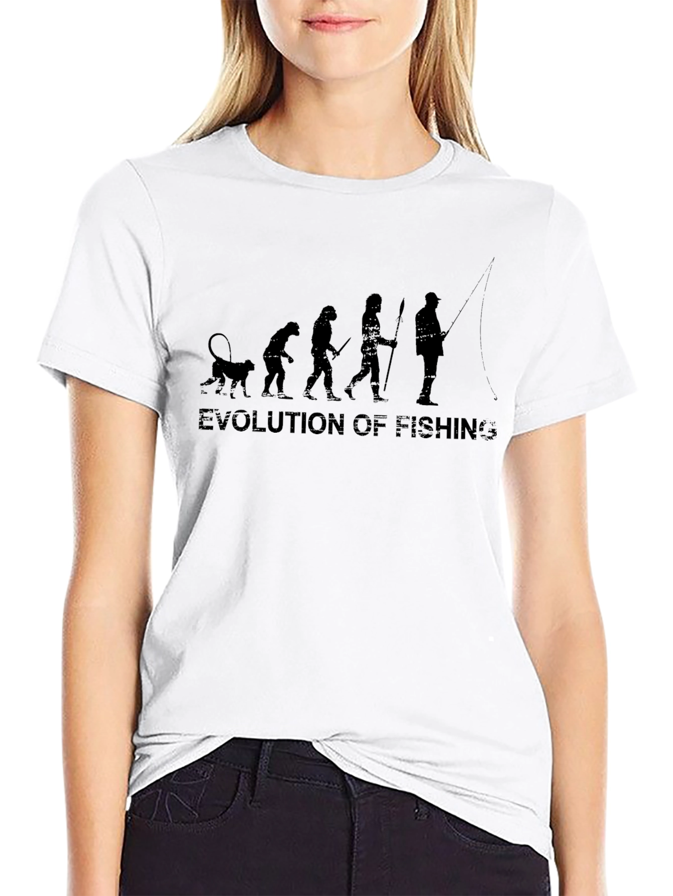 Evolution of Fishing Black Graphic T-Shirt