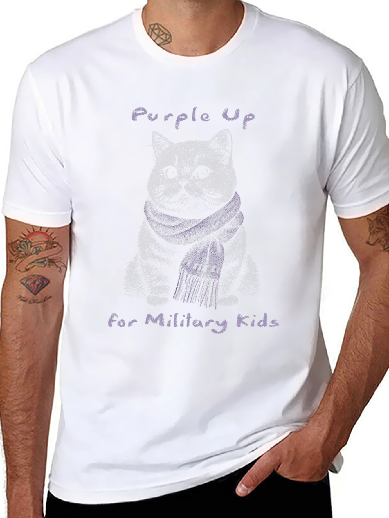 Purple Up Cat Military Kids T-Shirt