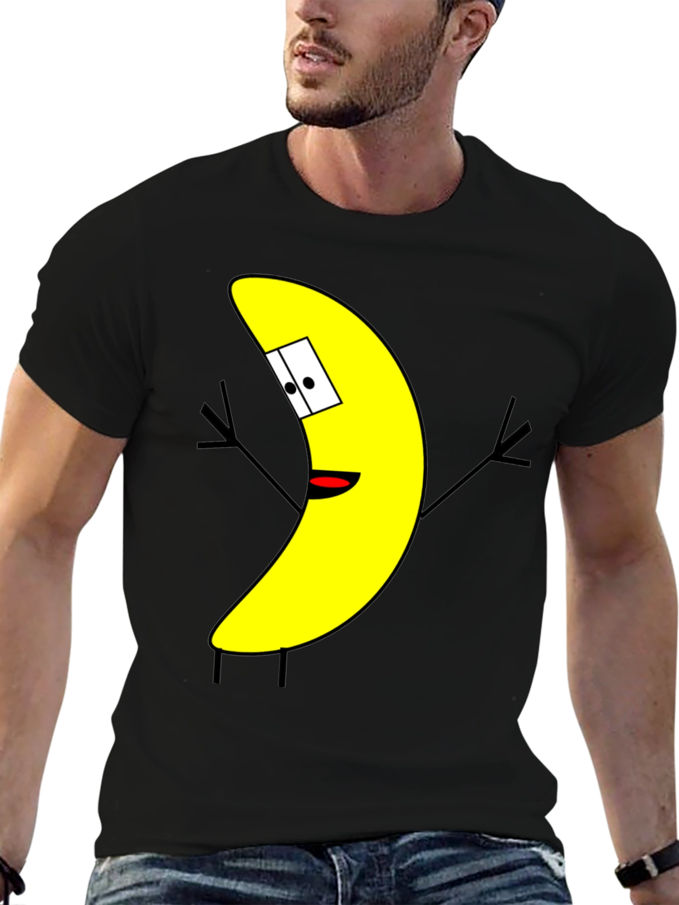 Banana Cartoon Character Black T-Shirt