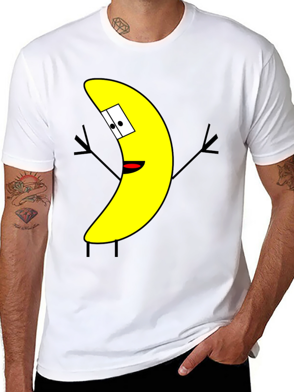 Banana Cartoon Character Black T-Shirt