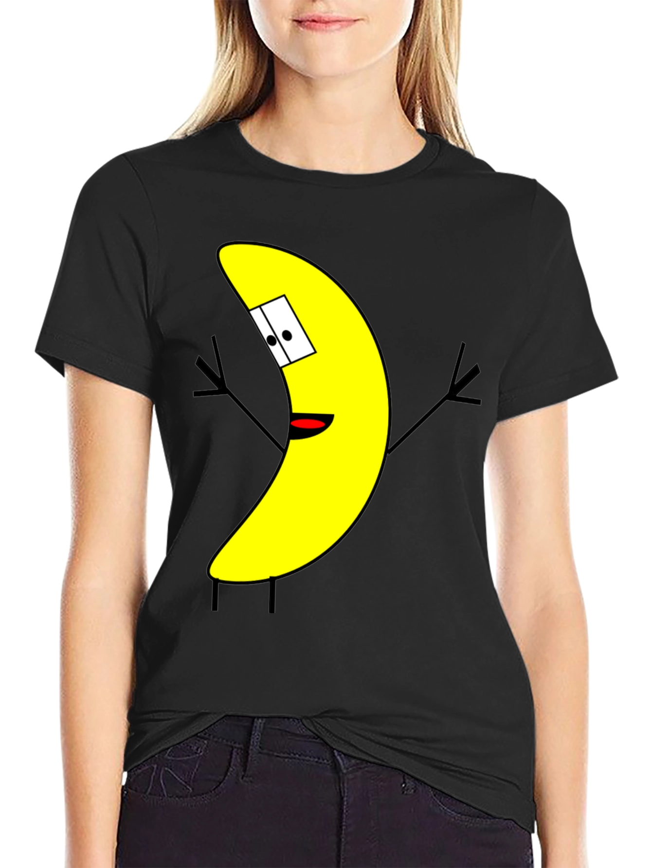 Banana Cartoon Character Black T-Shirt
