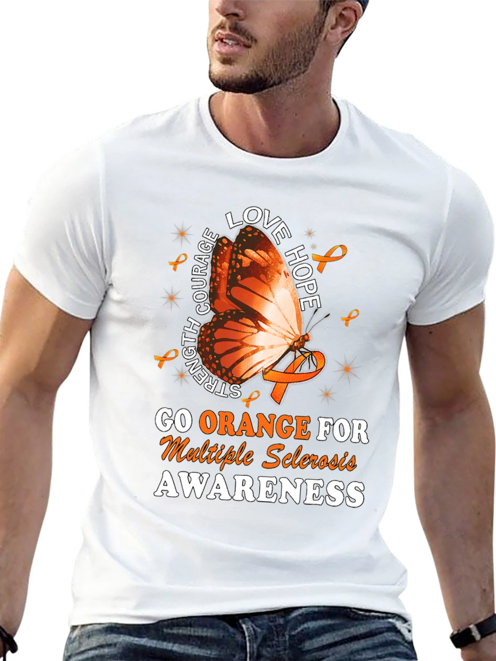 MS Awareness T-Shirt: Orange Butterfly Love Hope Strength