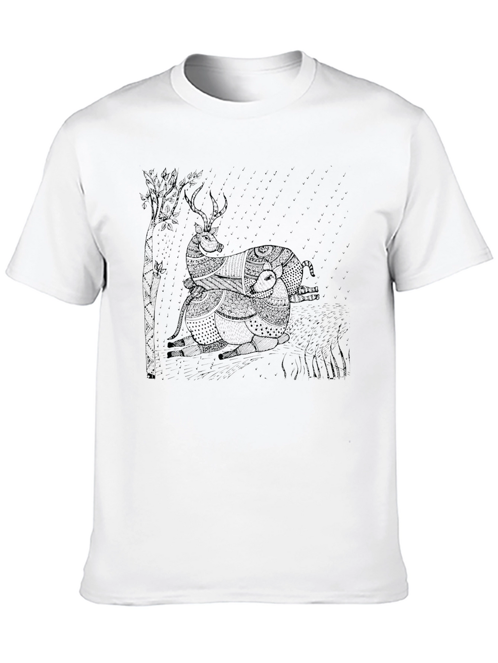 Black Graphic Deer Print Tee