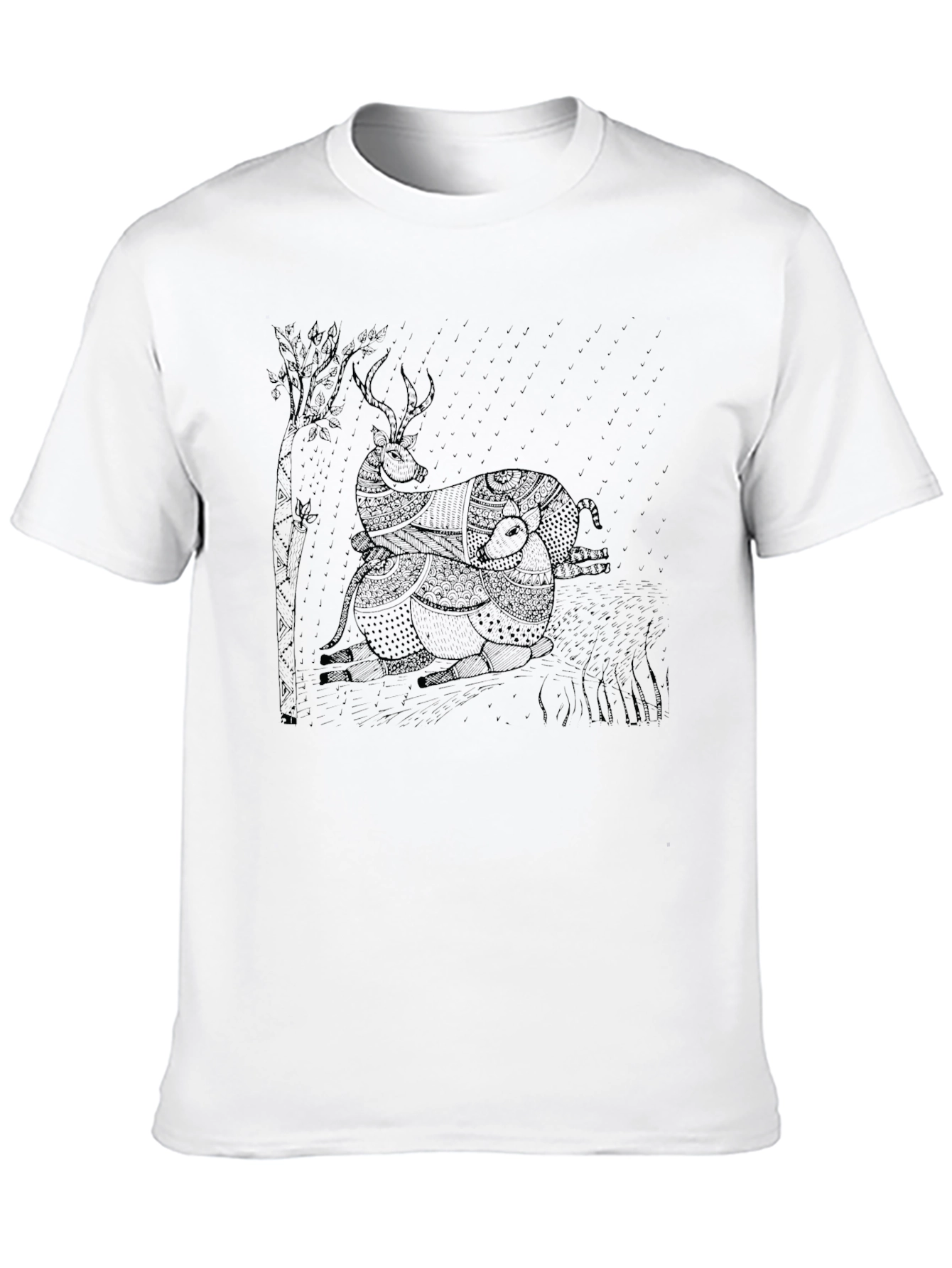 Black Graphic Deer Print Tee