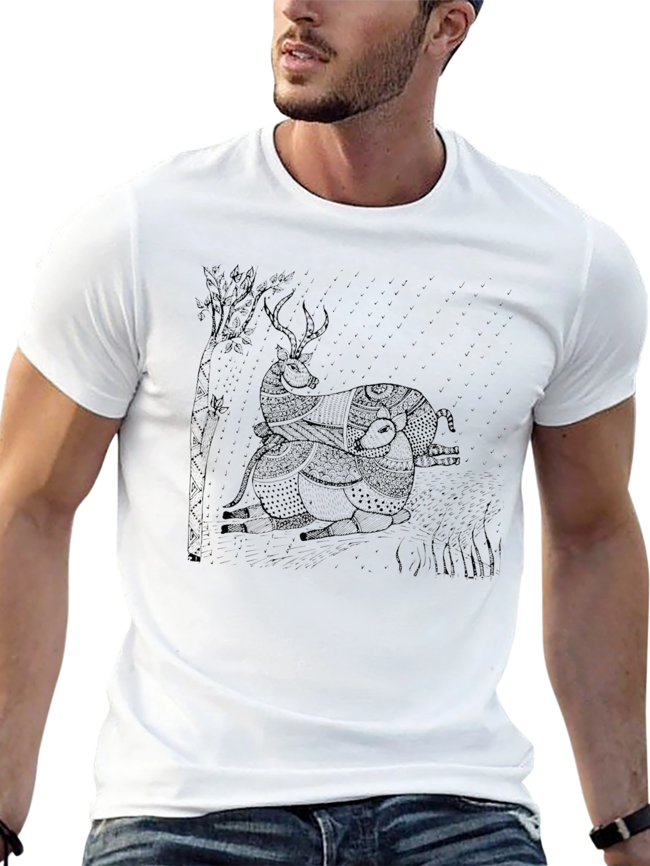Black Graphic Deer Print Tee