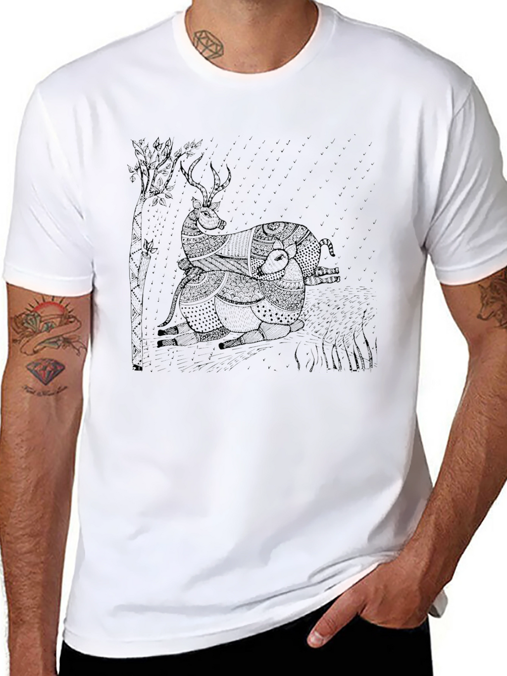 Black Graphic Deer Print Tee