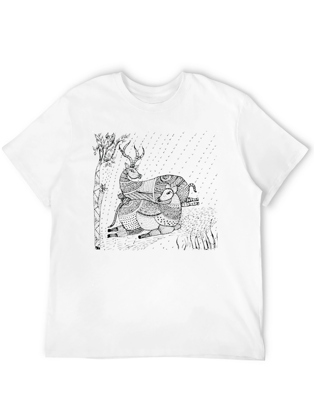 Black Graphic Deer Print Tee