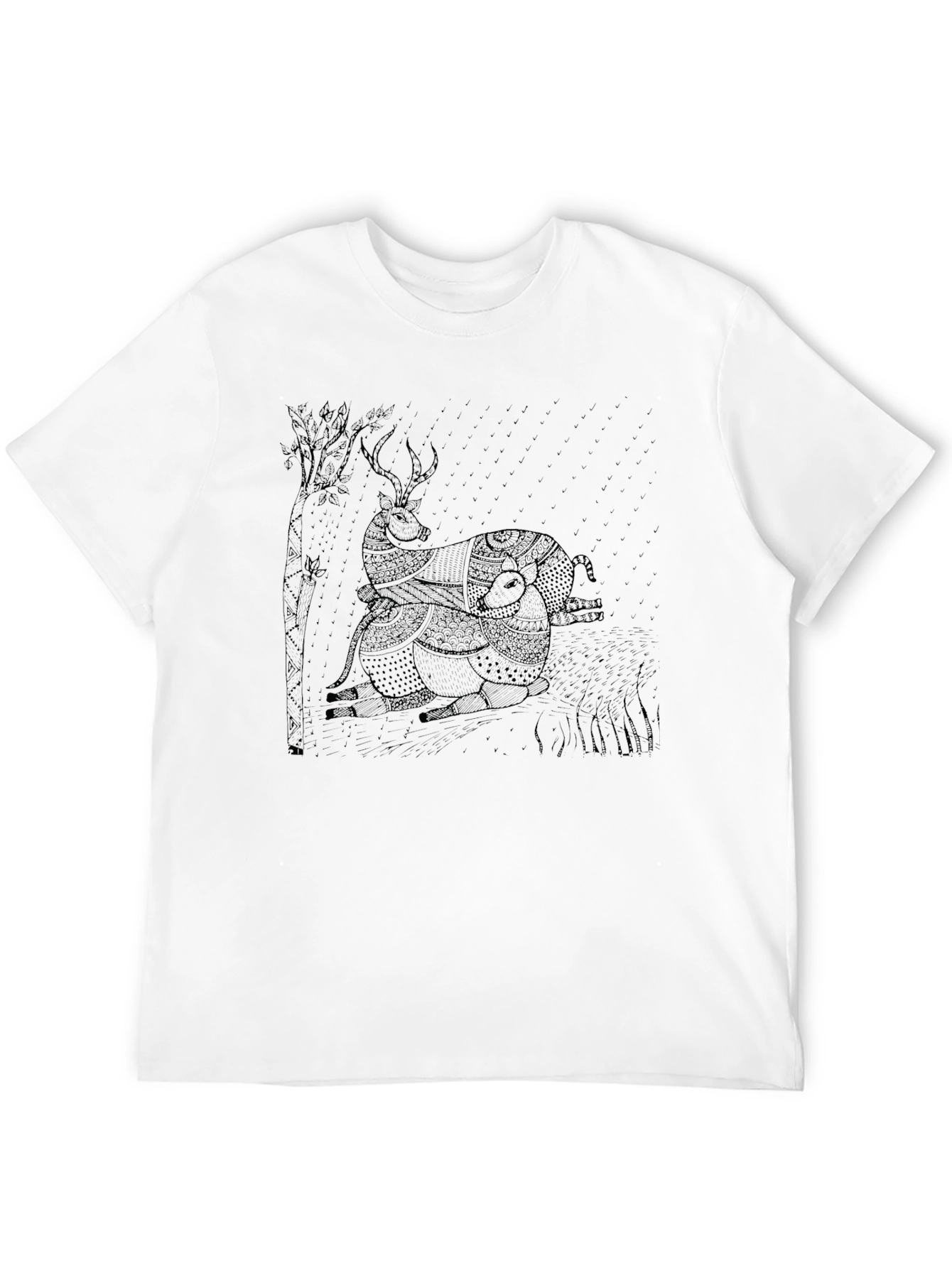Black Graphic Deer Print Tee