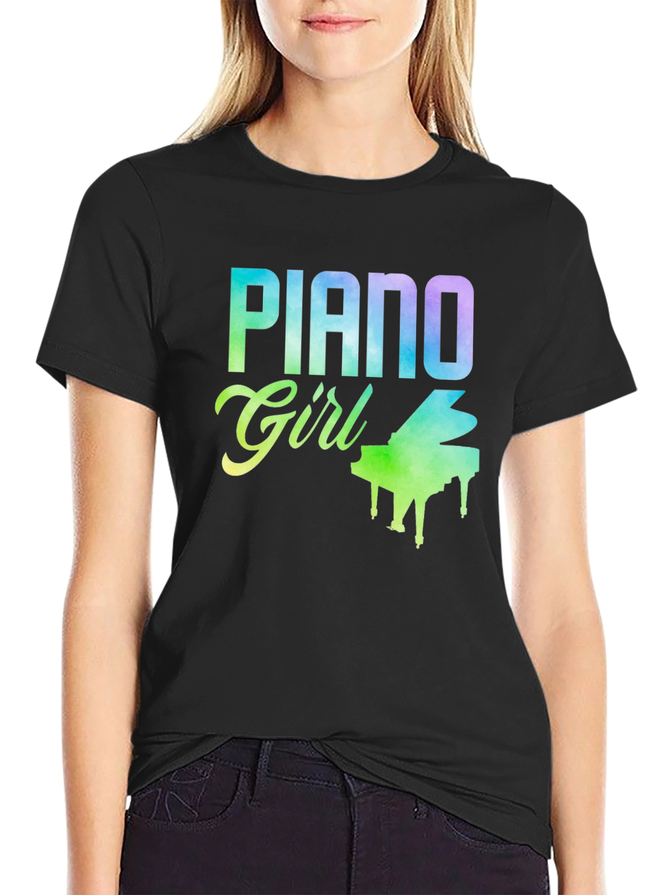 Piano Girl T-Shirt - Musical Colorful Tee