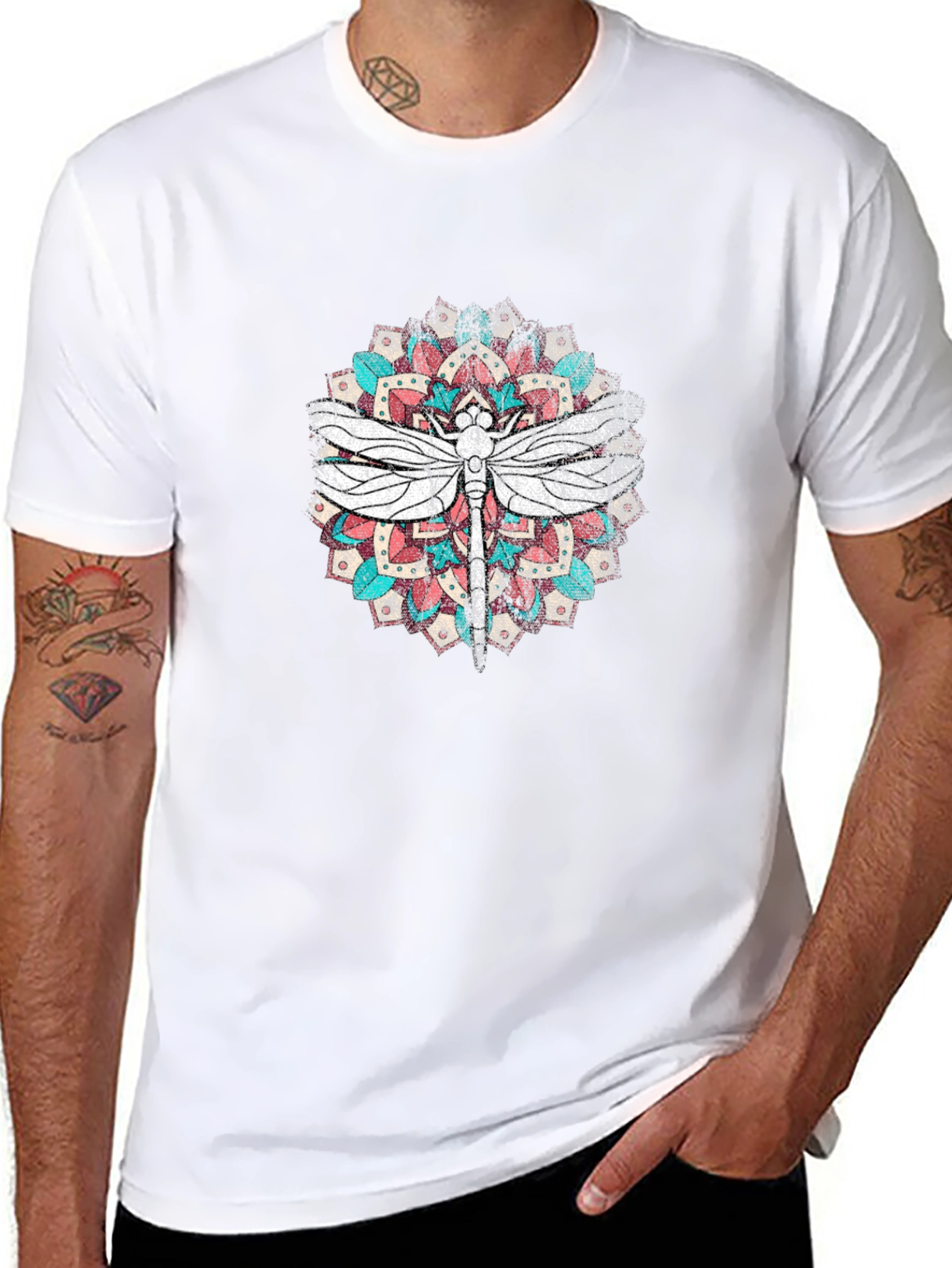 Dragonfly Mandala Graphic Print T-Shirt