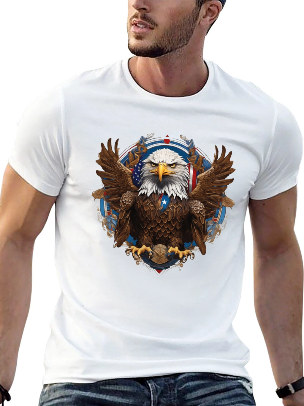 Patriotic Eagle Graphic Print Black T-Shirt