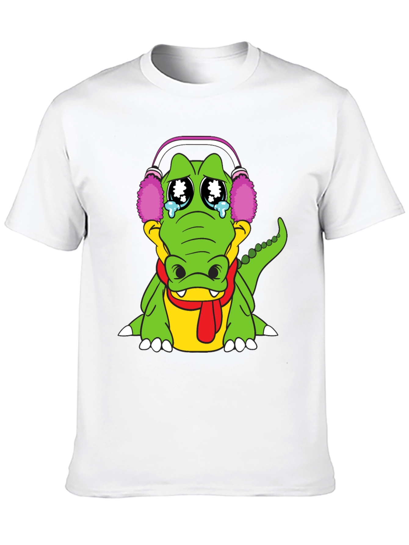 Sad Alligator T-Shirt: Cute Cartoon Gator with Earmuffs