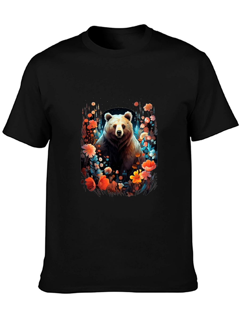 Bear in Bloom Black T-Shirt