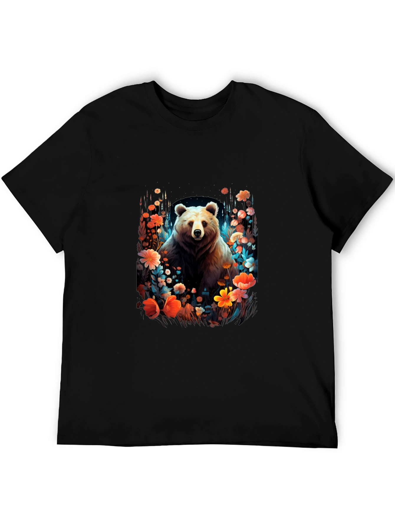 Bear in Bloom Black T-Shirt