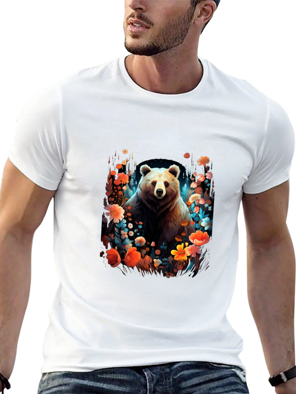 Bear in Bloom Black T-Shirt