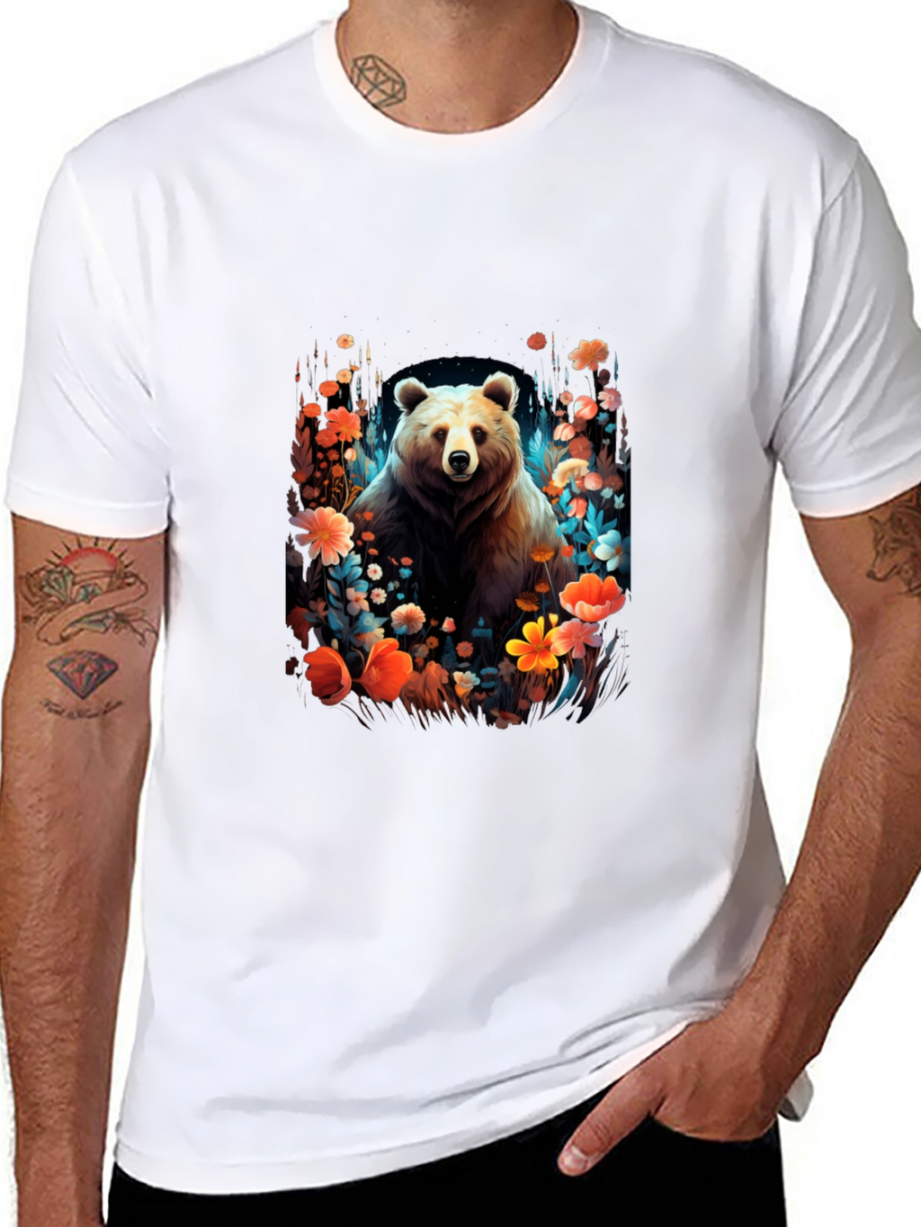Bear in Bloom Black T-Shirt