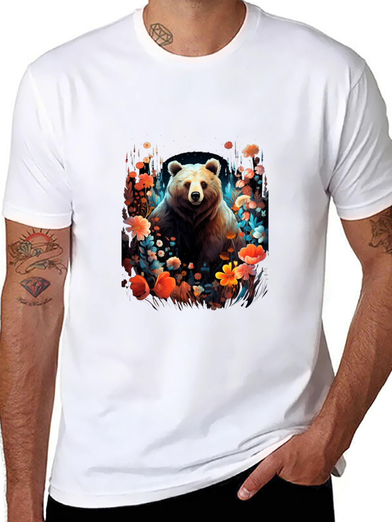 Bear in Bloom Black T-Shirt