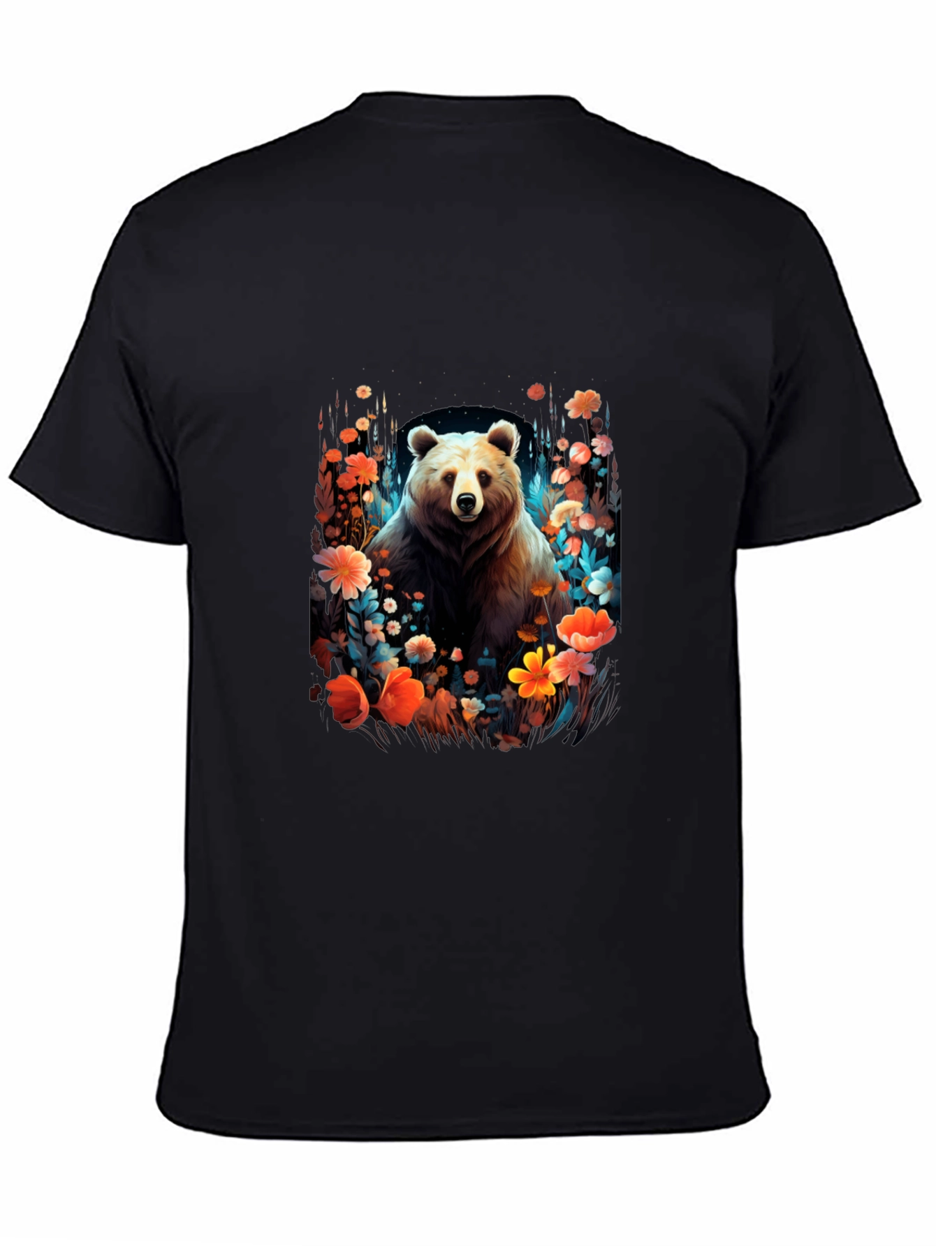Bear in Bloom Black T-Shirt