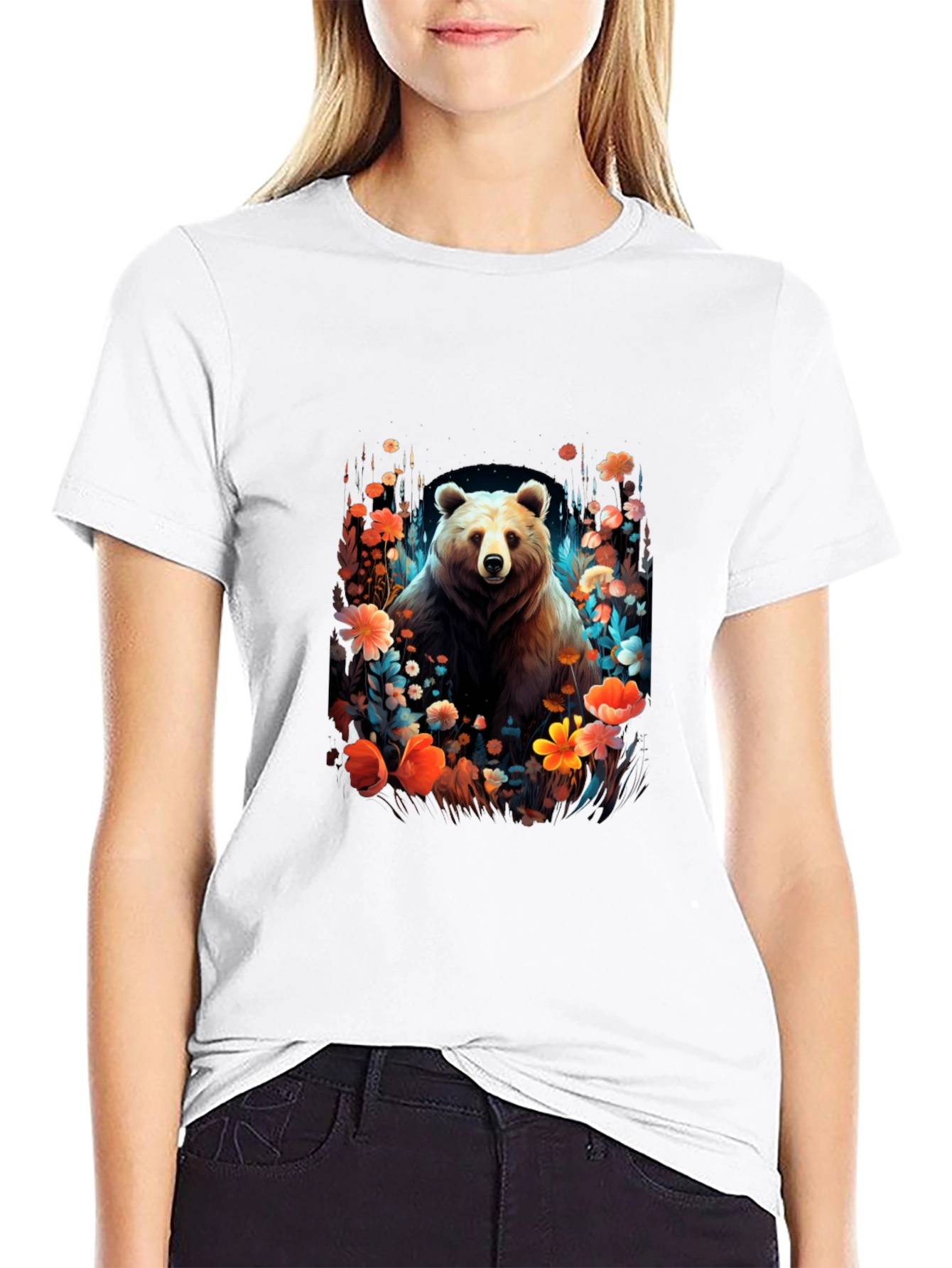 Bear in Bloom Black T-Shirt