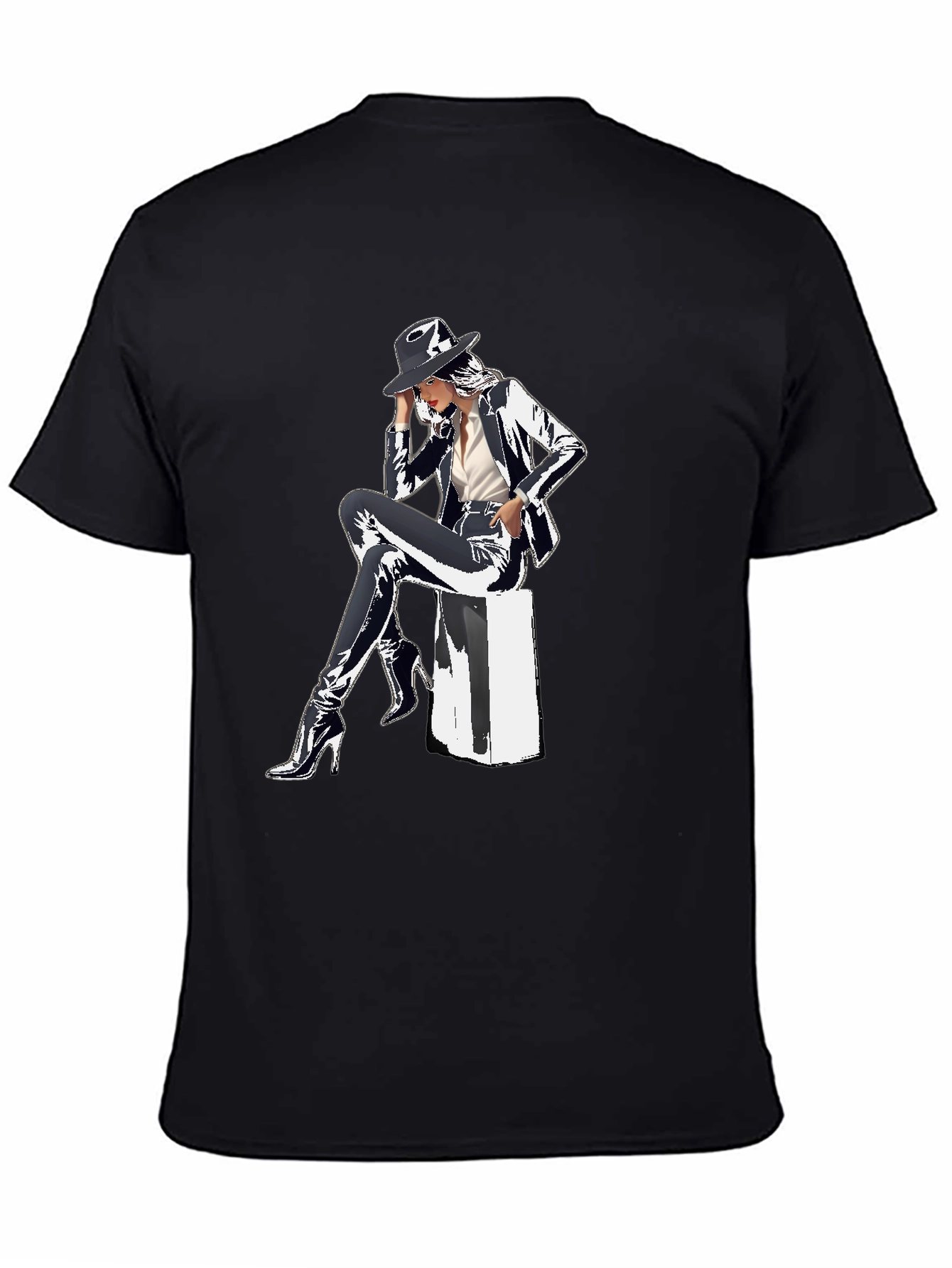 Sleek Graphic Tee - Woman in Shiny Suit