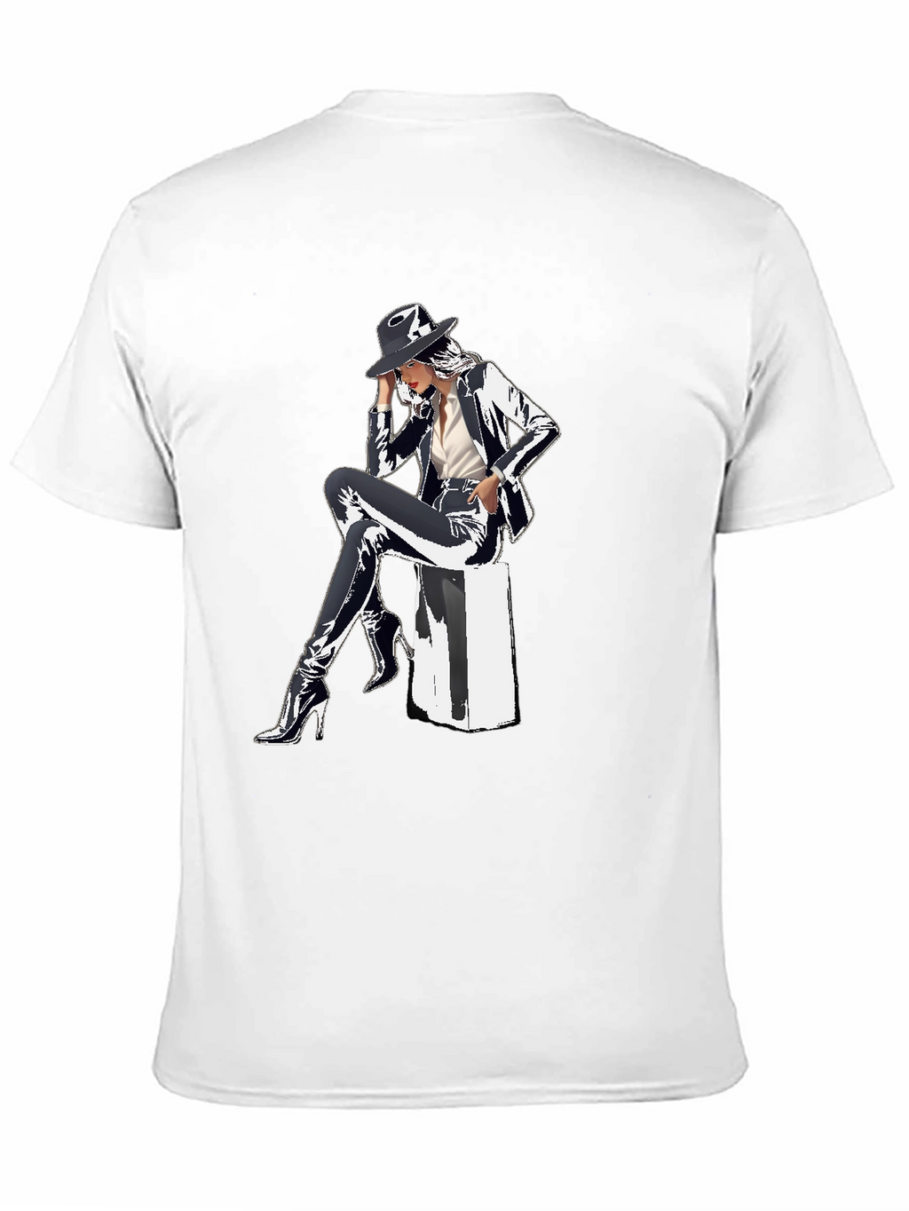 Sleek Graphic Tee - Woman in Shiny Suit