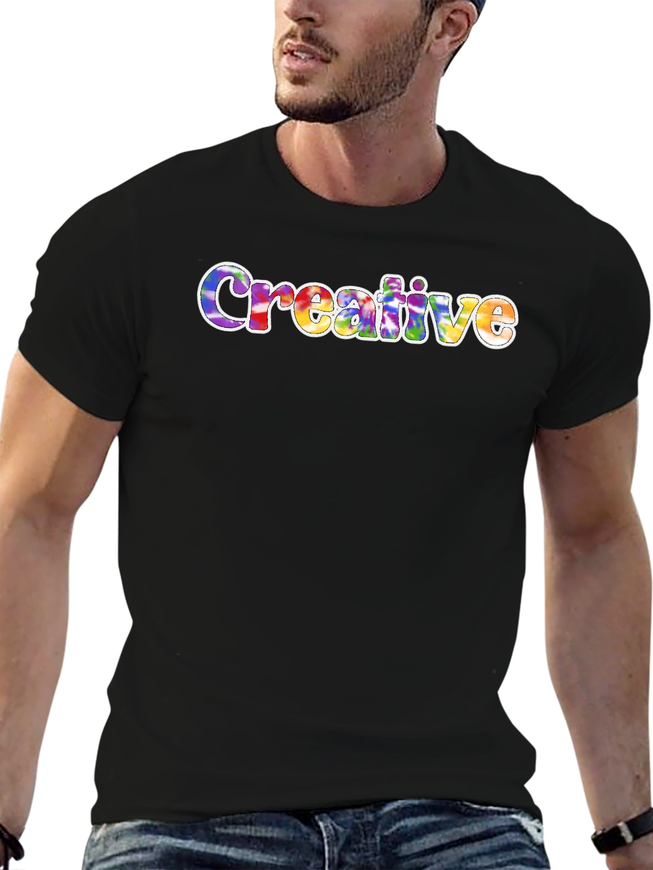Creative Tie-Dye Word Art T-Shirt