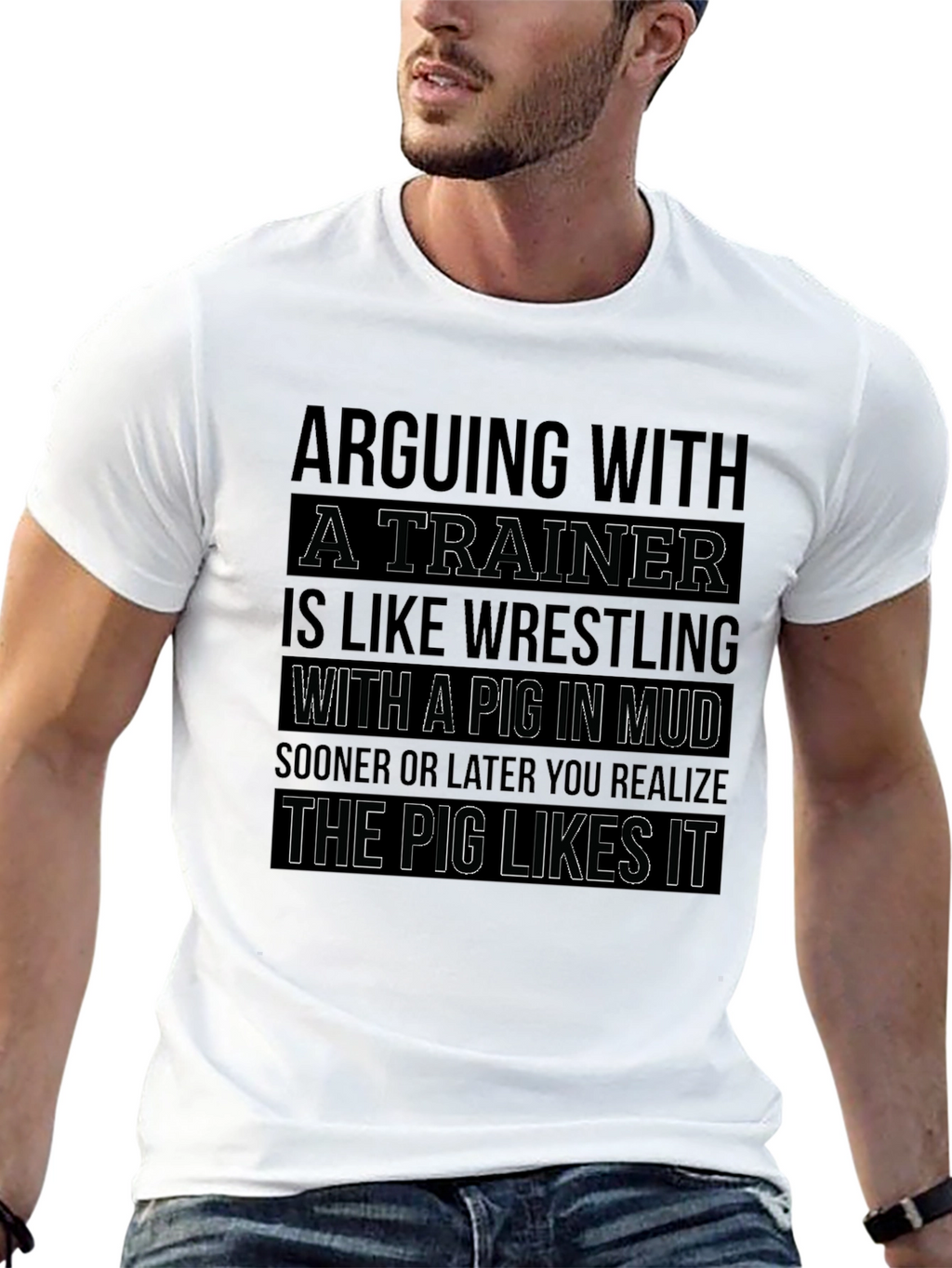 Trainer Wrestling Pig Mud Funny Graphic T-Shirt