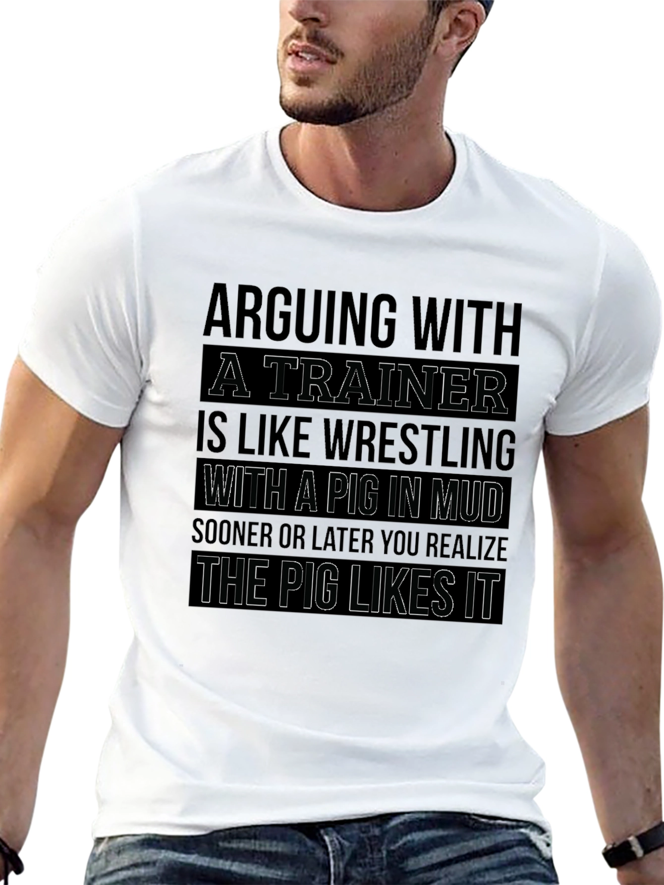 Trainer Wrestling Pig Mud Funny Graphic T-Shirt