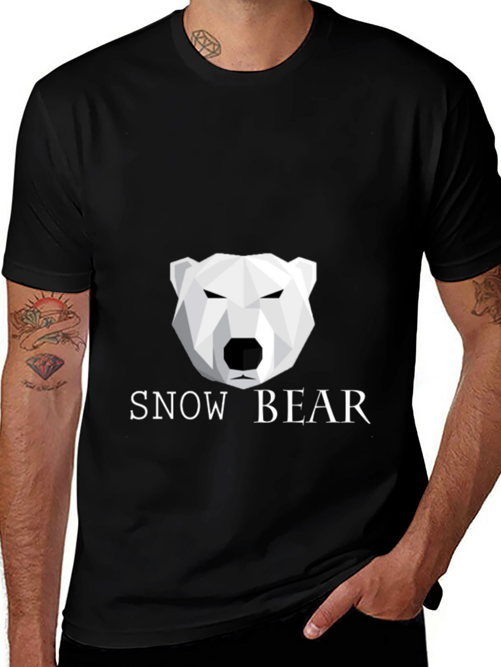 Geometric Polar Bear Black T-Shirt - Snow Bear Design