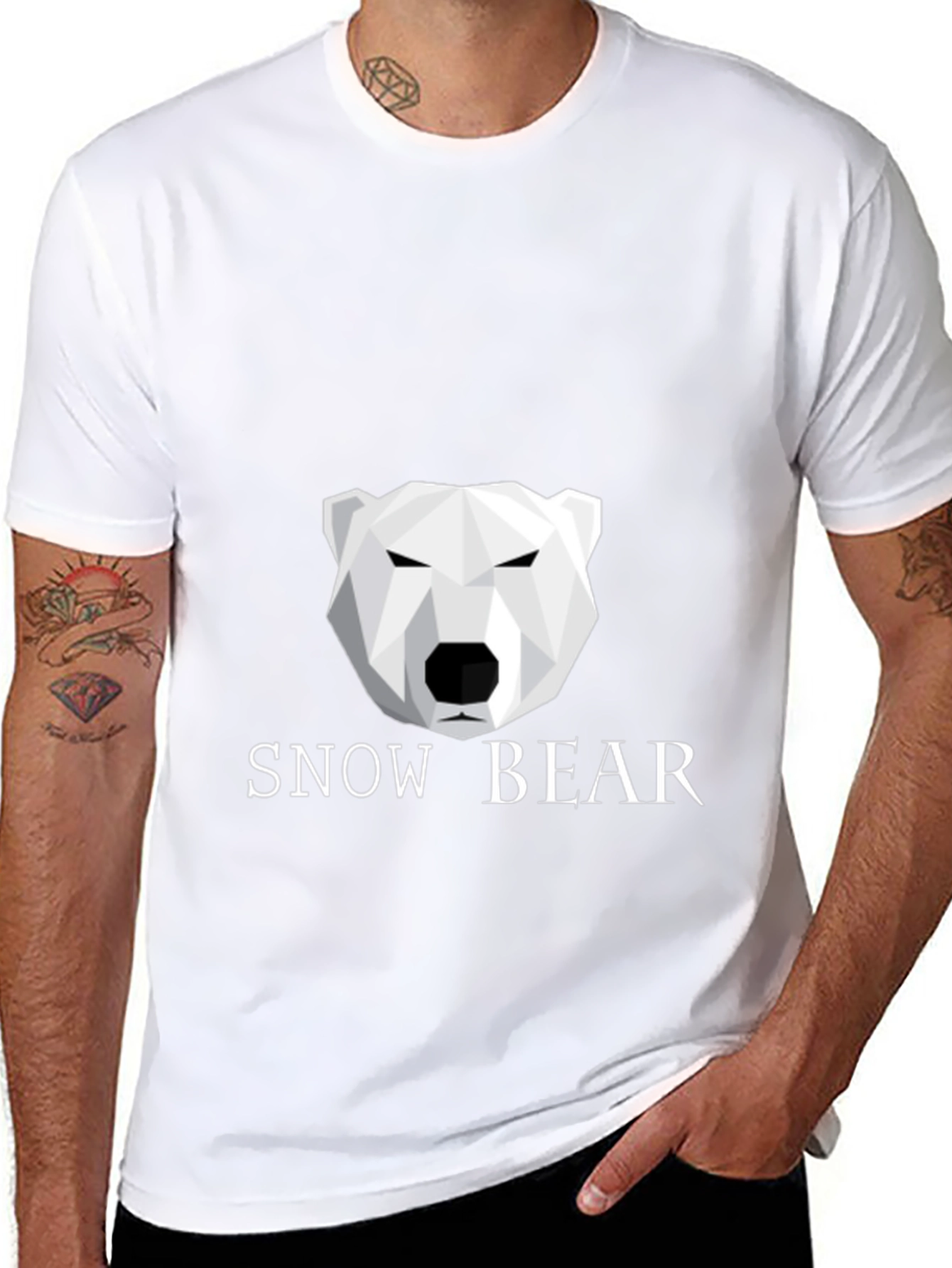 Geometric Polar Bear Black T-Shirt - Snow Bear Design