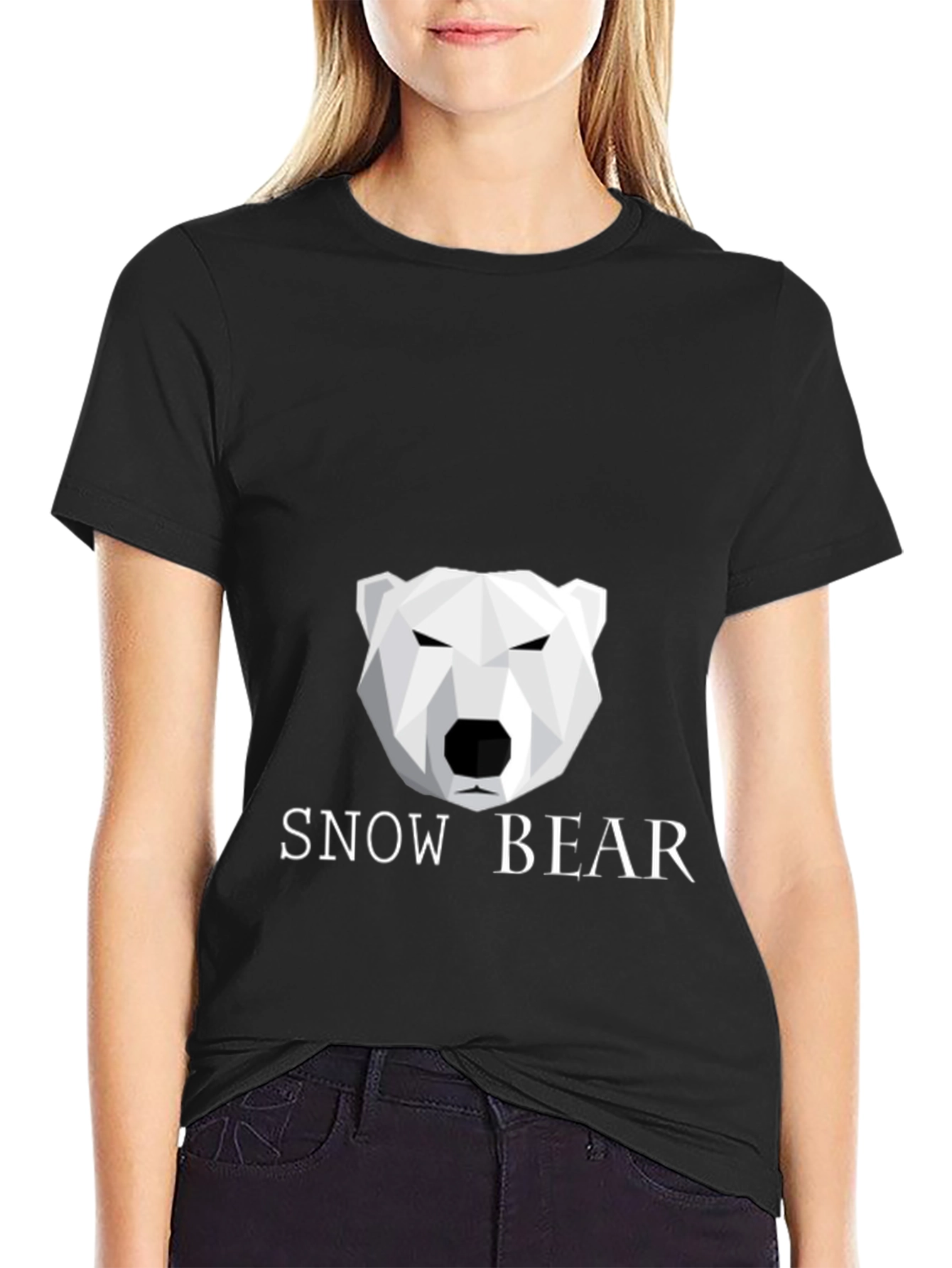 Geometric Polar Bear Black T-Shirt - Snow Bear Design