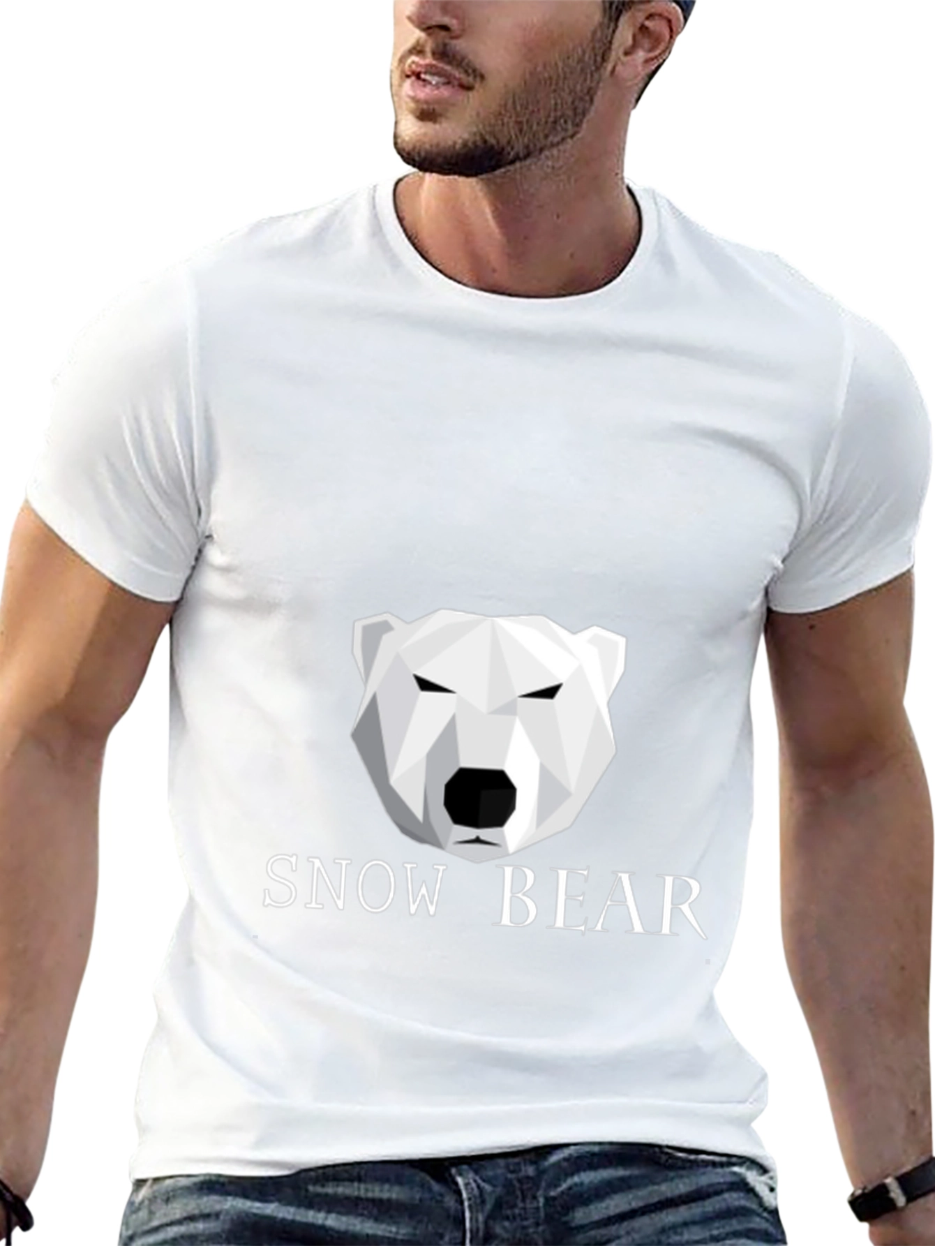 Geometric Polar Bear Black T-Shirt - Snow Bear Design