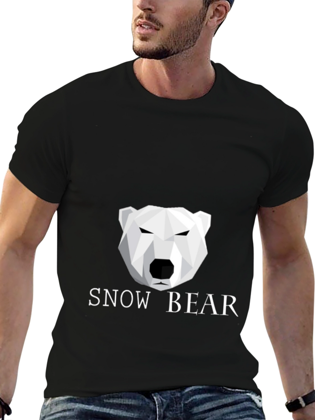 Geometric Polar Bear Black T-Shirt - Snow Bear Design