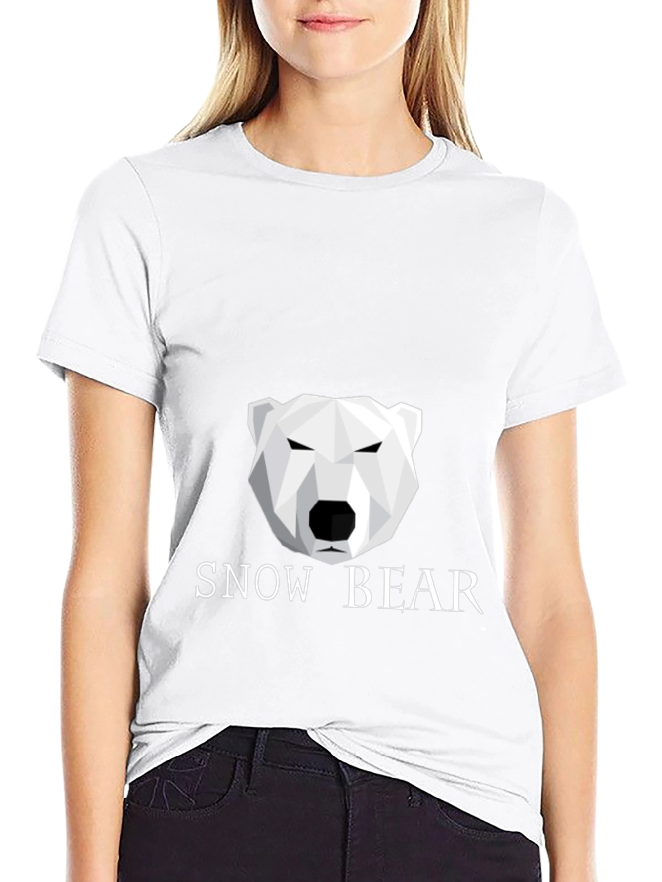 Geometric Polar Bear Black T-Shirt - Snow Bear Design