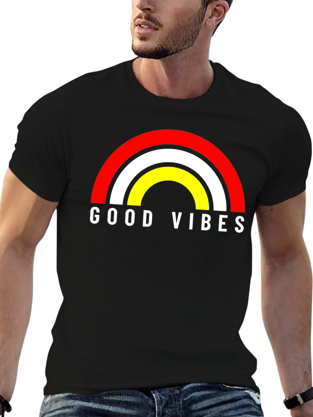 Good Vibes Rainbow Graphic Tee - Black