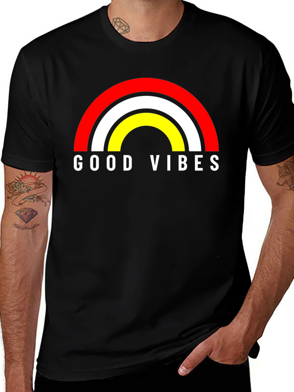 Good Vibes Rainbow Graphic Tee - Black