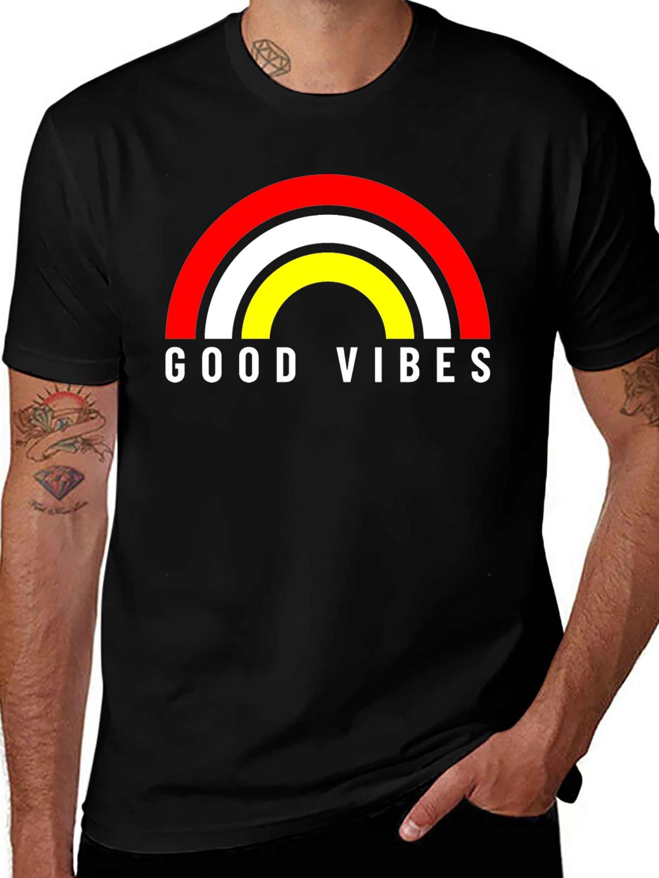 Good Vibes Rainbow Graphic Tee - Black