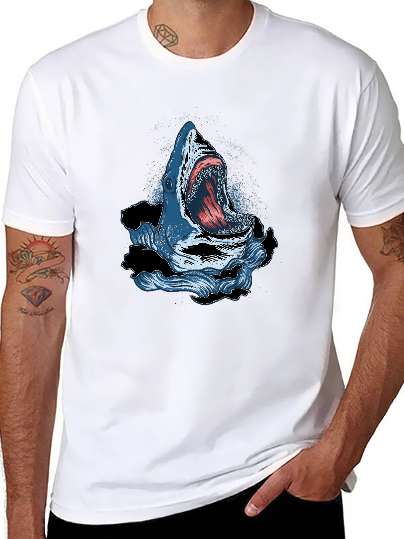 Shark Attack Graphic Print Crew Neck T-Shirt