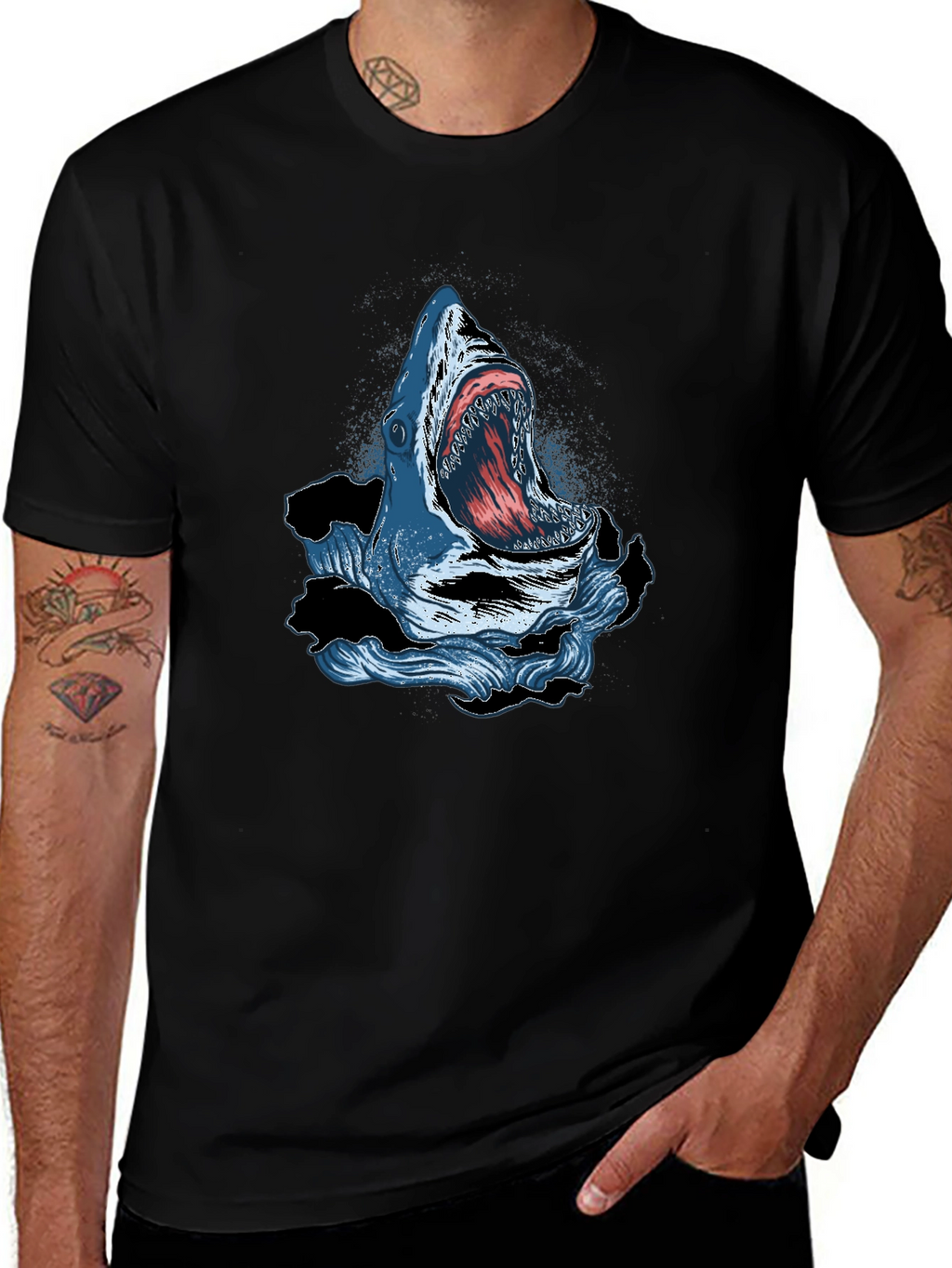 Shark Attack Graphic Print Crew Neck T-Shirt