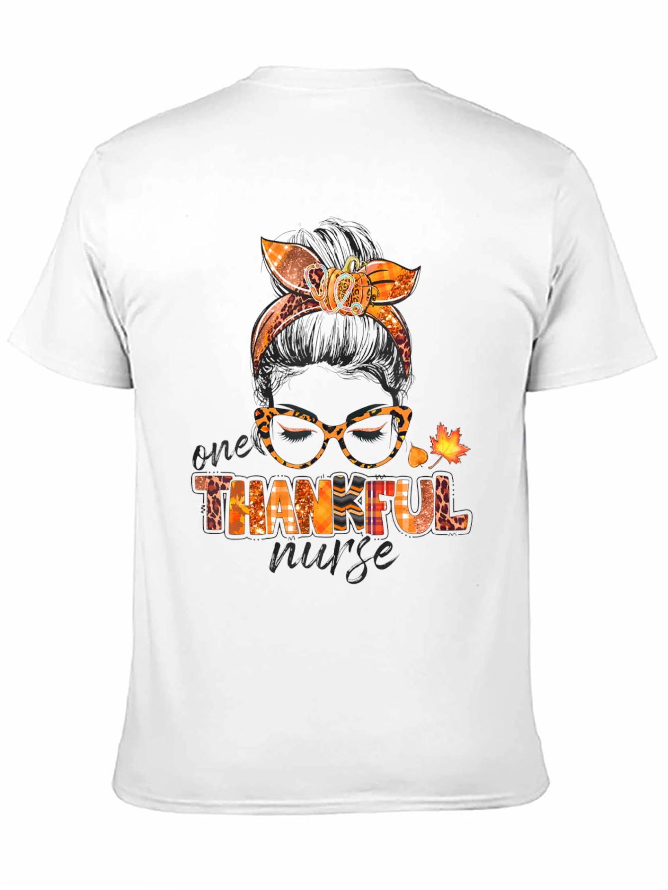 Thankful Nurse Messy Bun T-Shirt