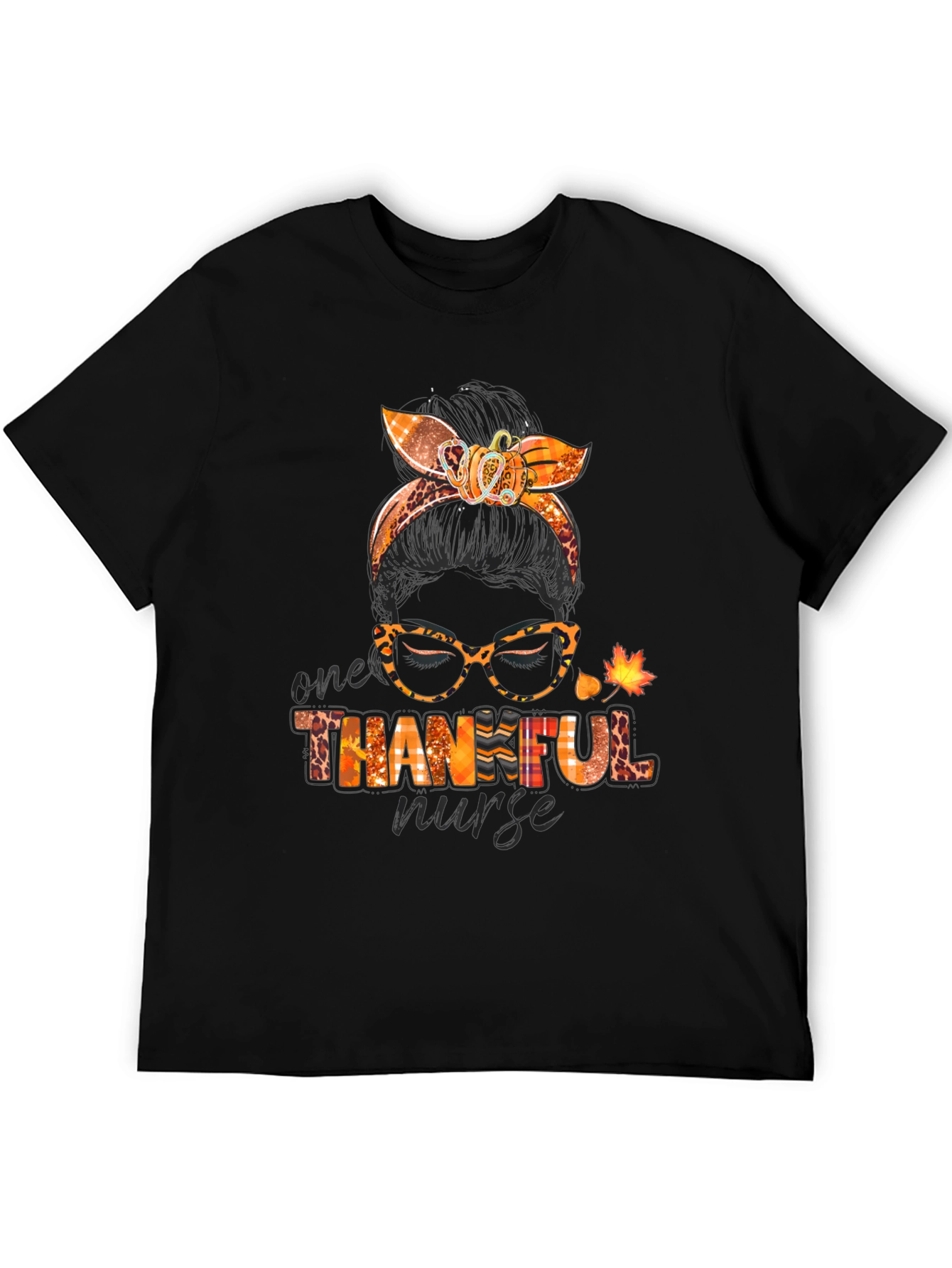 Thankful Nurse Messy Bun T-Shirt