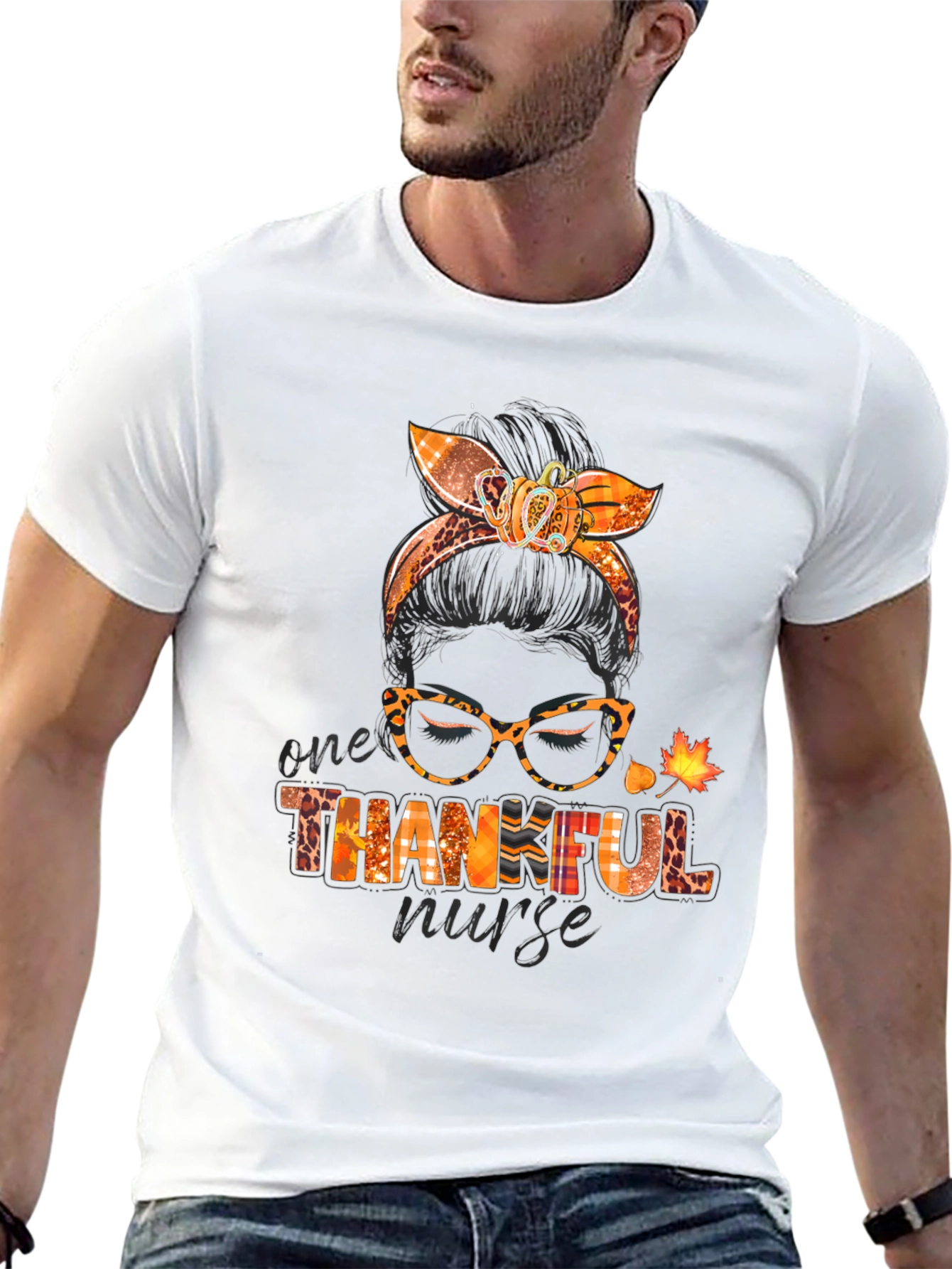 Thankful Nurse Messy Bun T-Shirt