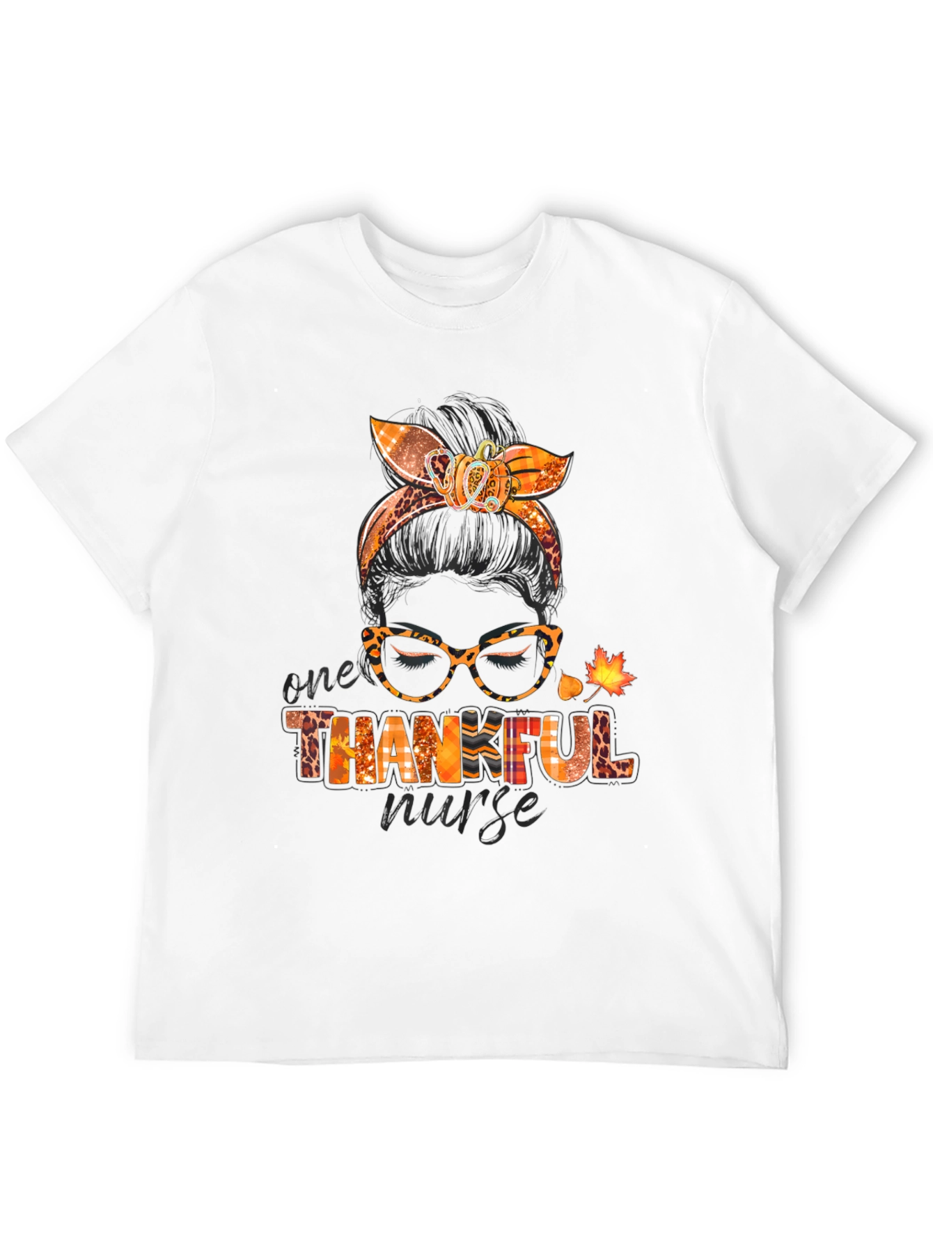 Thankful Nurse Messy Bun T-Shirt
