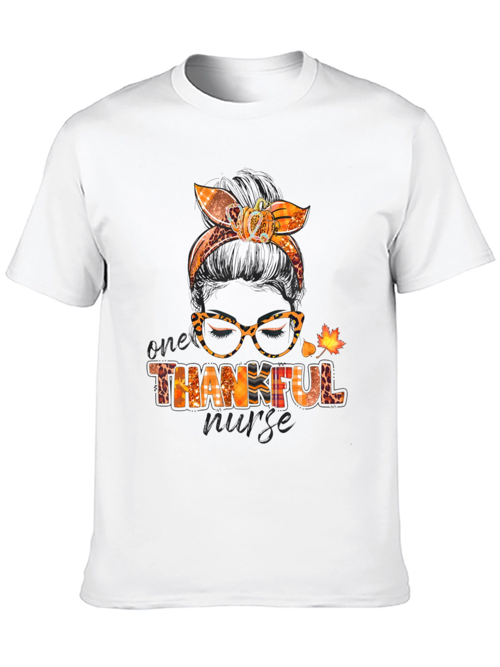Thankful Nurse Messy Bun T-Shirt