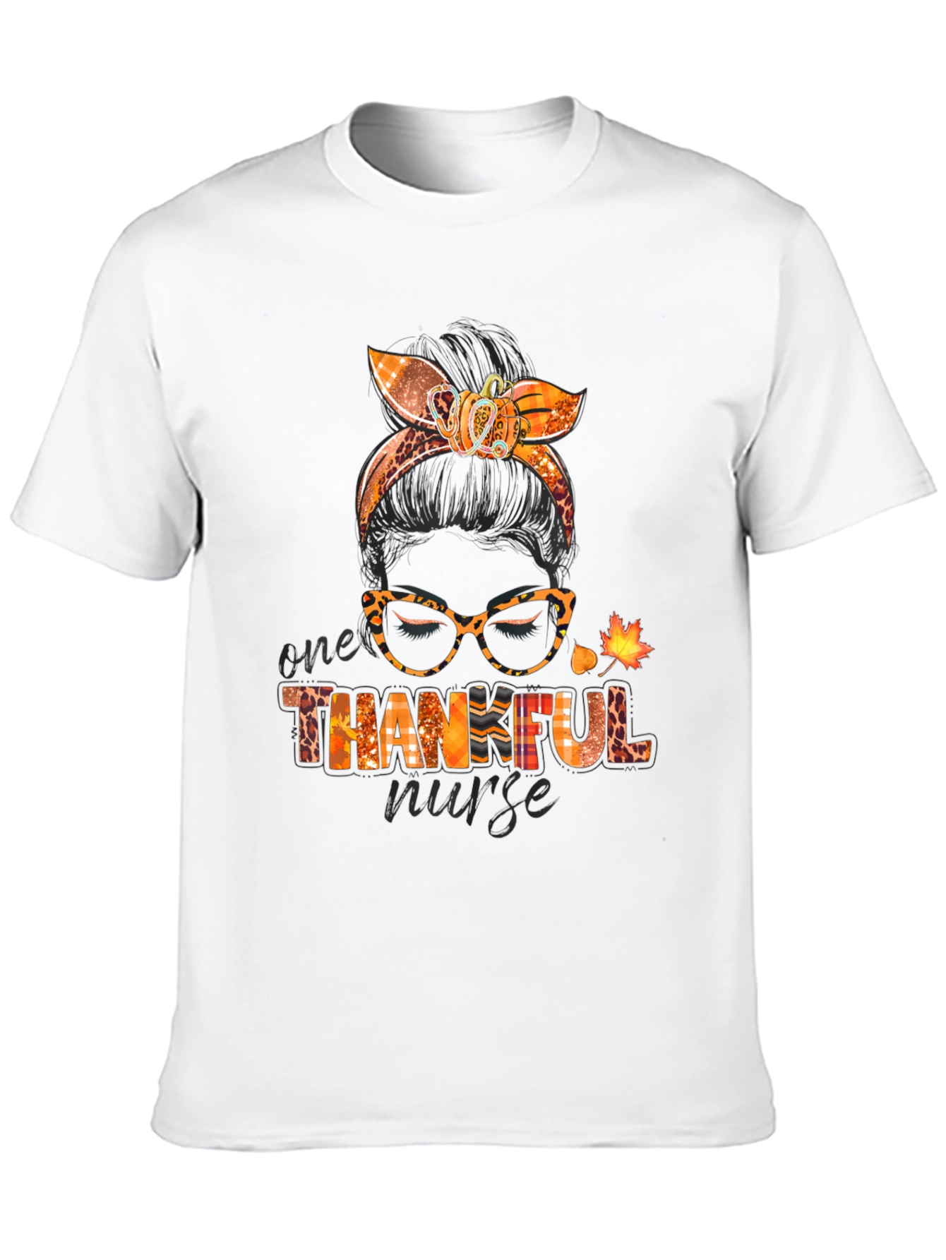 Thankful Nurse Messy Bun T-Shirt