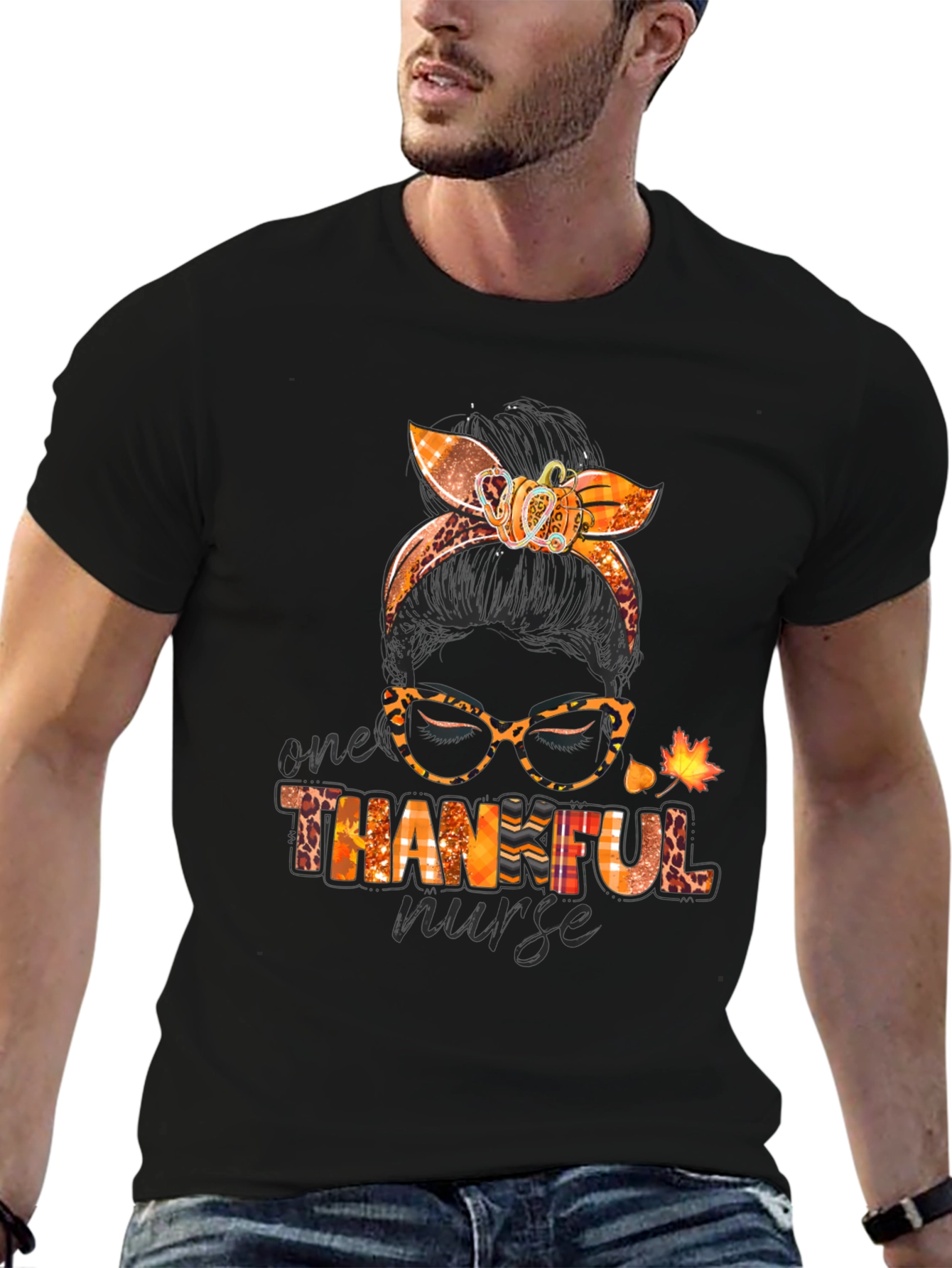 Thankful Nurse Messy Bun T-Shirt