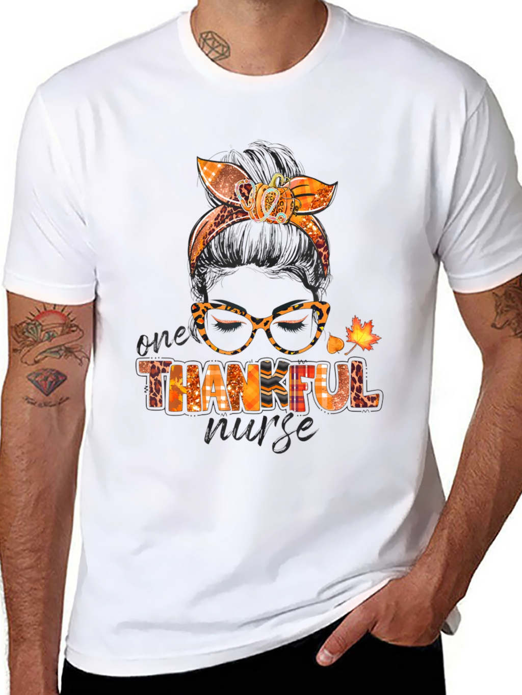 Thankful Nurse Messy Bun T-Shirt