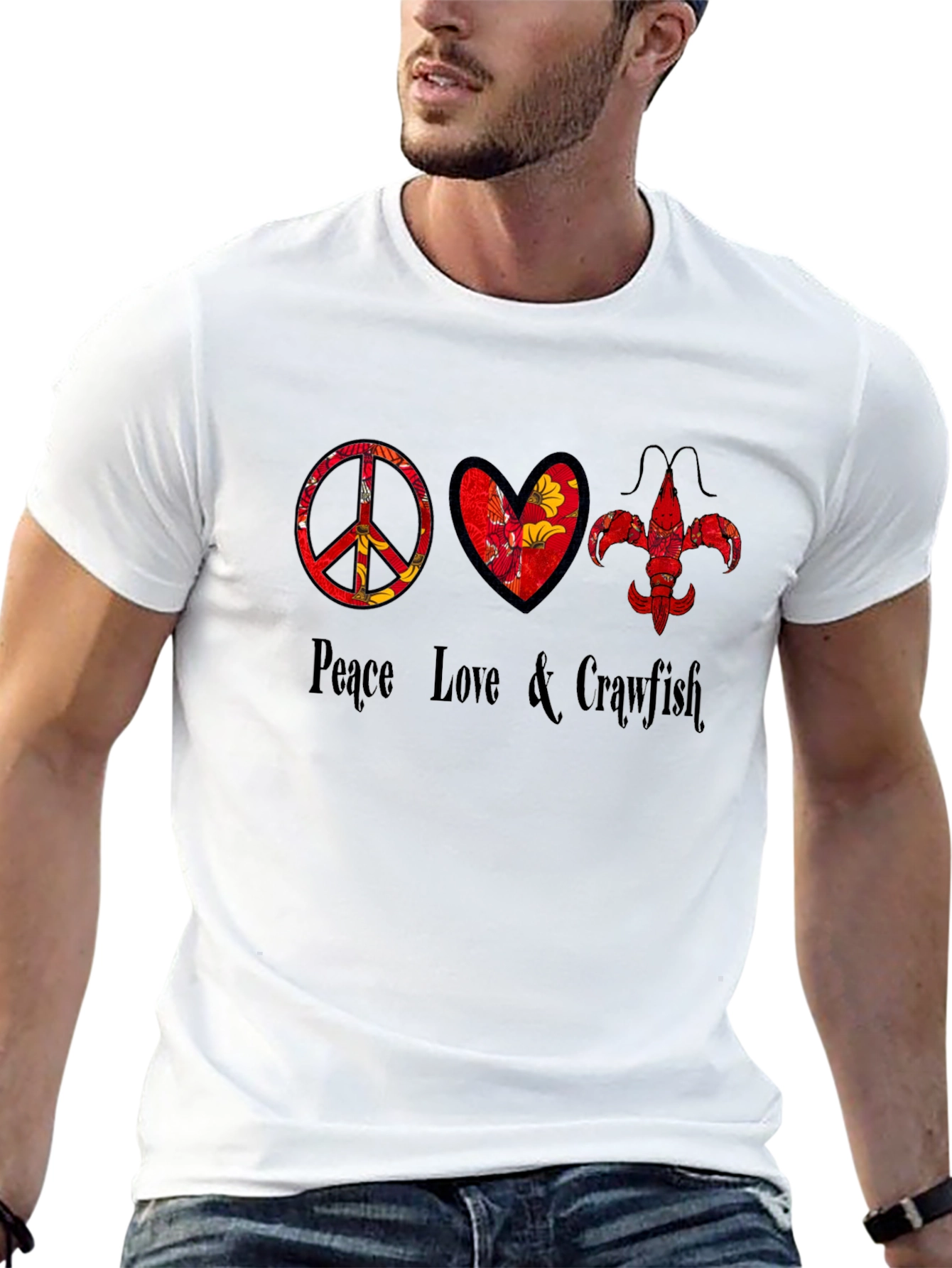 Peace Love & Crawfish Black T-Shirt