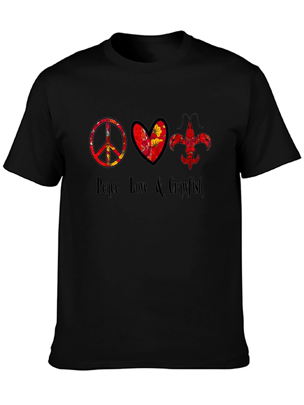 Peace Love & Crawfish Black T-Shirt