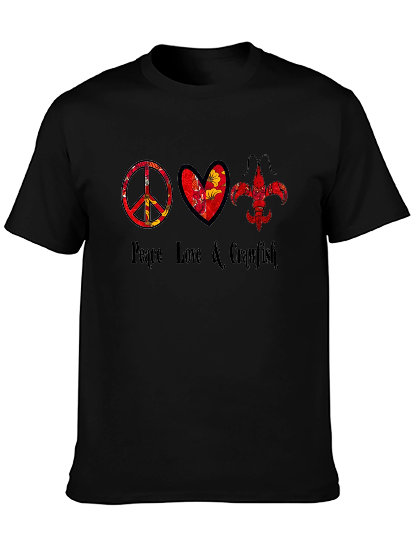 Peace Love & Crawfish Black T-Shirt